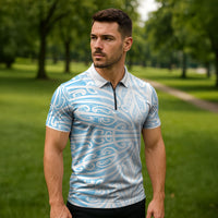 Blue New Zealand Puhoro Maori Tattoo Zipper Polo Shirt LT14 - Polynesian Pride