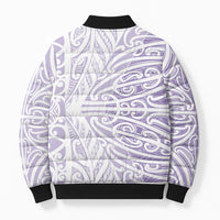 Purple New Zealand Puhoro Maori Tattoo Bomber Puffer Jacket