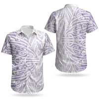 Purple New Zealand Puhoro Maori Tattoo Couples Matching Off The Shoulder Long Sleeve Dress and Hawaiian Shirt LT14 - Polynesian Pride
