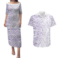 Purple New Zealand Puhoro Maori Tattoo Couples Matching Puletasi and Hawaiian Shirt