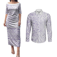 Purple New Zealand Puhoro Maori Tattoo Couples Matching Puletasi and Long Sleeve Button Shirt LT14 Purple - Polynesian Pride