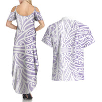 Purple New Zealand Puhoro Maori Tattoo Couples Matching Summer Maxi Dress and Hawaiian Shirt