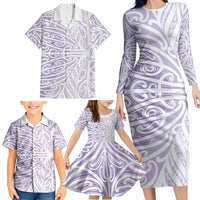 Purple New Zealand Puhoro Maori Tattoo Family Matching Long Sleeve Bodycon Dress and Hawaiian Shirt LT14 - Polynesian Pride