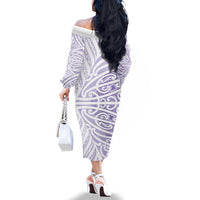 Purple New Zealand Puhoro Maori Tattoo Family Matching Off The Shoulder Long Sleeve Dress and Hawaiian Shirt