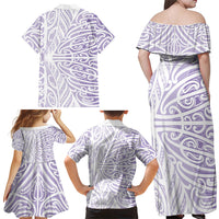 Purple New Zealand Puhoro Maori Tattoo Family Matching Off Shoulder Maxi Dress and Hawaiian Shirt