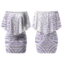 Purple New Zealand Puhoro Maori Tattoo Family Matching Off Shoulder Short Dress and Hawaiian Shirt LT14 Mom's Dress Purple - Polynesian Pride