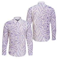 Purple New Zealand Puhoro Maori Tattoo Family Matching Off Shoulder Short Dress and Hawaiian Shirt LT14 Dad's Shirt - Long Sleeve Purple - Polynesian Pride