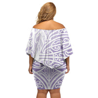 Purple New Zealand Puhoro Maori Tattoo Family Matching Off Shoulder Short Dress and Hawaiian Shirt