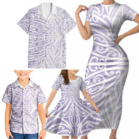 Purple New Zealand Puhoro Maori Tattoo Family Matching Short Sleeve Bodycon Dress and Hawaiian Shirt LT14 - Polynesian Pride