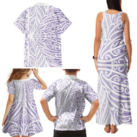 Purple New Zealand Puhoro Maori Tattoo Family Matching Tank Maxi Dress and Hawaiian Shirt