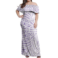 Purple New Zealand Puhoro Maori Tattoo Off Shoulder Maxi Dress