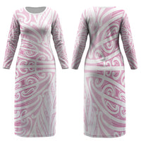 Pink New Zealand Puhoro Maori Tattoo Family Matching Long Sleeve Bodycon Dress and Hawaiian Shirt LT14 Mom's Dress Pink - Polynesian Pride