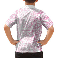 Pink New Zealand Puhoro Maori Tattoo Family Matching Off Shoulder Short Dress and Hawaiian Shirt