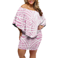 Pink New Zealand Puhoro Maori Tattoo Family Matching Off Shoulder Short Dress and Hawaiian Shirt