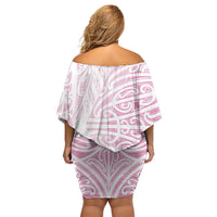 Pink New Zealand Puhoro Maori Tattoo Family Matching Off Shoulder Short Dress and Hawaiian Shirt