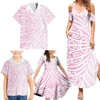 Pink New Zealand Puhoro Maori Tattoo Family Matching Summer Maxi Dress and Hawaiian Shirt