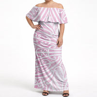 Pink New Zealand Puhoro Maori Tattoo Off Shoulder Maxi Dress LT14 Women Pink - Polynesian Pride