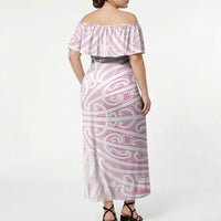 Pink New Zealand Puhoro Maori Tattoo Off Shoulder Maxi Dress LT14 - Polynesian Pride