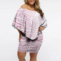 Pink New Zealand Puhoro Maori Tattoo Off Shoulder Short Dress LT14 Women Pink - Polynesian Pride