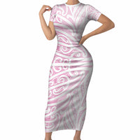 Pink New Zealand Puhoro Maori Tattoo Short Sleeve Bodycon Dress LT14 Long Dress Pink - Polynesian Pride