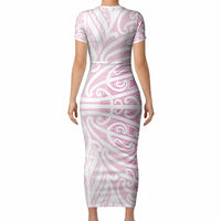 Pink New Zealand Puhoro Maori Tattoo Short Sleeve Bodycon Dress LT14 - Polynesian Pride