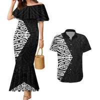 Black New Zealand Puhoro Maori Tattoo Couples Matching Mermaid Dress and Hawaiian Shirt