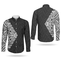 Black New Zealand Puhoro Maori Tattoo Couples Matching Off Shoulder Maxi Dress and Long Sleeve Button Shirt LT14 - Polynesian Pride
