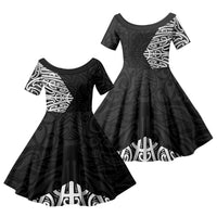 Black New Zealand Puhoro Maori Tattoo Family Matching Long Sleeve Bodycon Dress and Hawaiian Shirt LT14 Daughter's Dress Black - Polynesian Pride