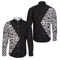 Black New Zealand Puhoro Maori Tattoo Family Matching Off The Shoulder Long Sleeve Dress and Hawaiian Shirt LT14 Dad's Shirt - Long Sleeve Black - Polynesian Pride
