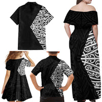 Black New Zealand Puhoro Maori Tattoo Family Matching Off Shoulder Maxi Dress and Hawaiian Shirt