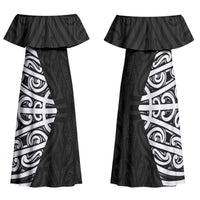 Black New Zealand Puhoro Maori Tattoo Family Matching Off Shoulder Maxi Dress and Hawaiian Shirt LT14 Mom's Dress Black - Polynesian Pride