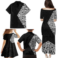 Black New Zealand Puhoro Maori Tattoo Family Matching Puletasi and Hawaiian Shirt