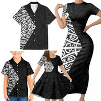 Black New Zealand Puhoro Maori Tattoo Family Matching Short Sleeve Bodycon Dress and Hawaiian Shirt LT14 - Polynesian Pride