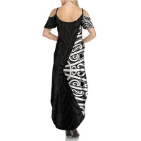 Black New Zealand Puhoro Maori Tattoo Family Matching Summer Maxi Dress and Hawaiian Shirt