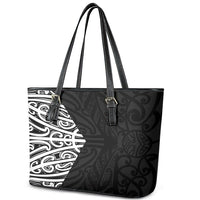 Black New Zealand Puhoro Maori Tattoo Leather Tote Bag