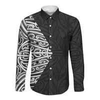 Black New Zealand Puhoro Maori Tattoo Long Sleeve Button Shirt LT14 Unisex Black - Polynesian Pride