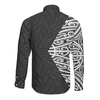 Black New Zealand Puhoro Maori Tattoo Long Sleeve Button Shirt LT14 - Polynesian Pride