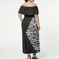 Black New Zealand Puhoro Maori Tattoo Off Shoulder Maxi Dress LT14 - Polynesian Pride