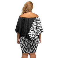 Black New Zealand Puhoro Maori Tattoo Off Shoulder Short Dress