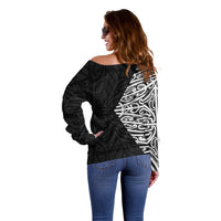 Black New Zealand Puhoro Maori Tattoo Off Shoulder Sweater