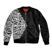 Black New Zealand Puhoro Maori Tattoo Sleeve Zip Bomber Jacket