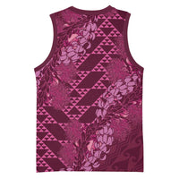 Pink Aloha Hawaii Basketball Jersey Hawaiian Kakau Ohia Lehua Lei - Polynesian Pride