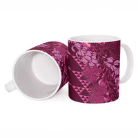 Pink Aloha Hawaii Ceramic Mug Hawaiian Kakau Ohia Lehua Lei - Polynesian Pride