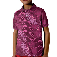 Pink Aloha Hawaii Kid Polo Shirt Hawaiian Kakau Ohia Lehua Lei - Polynesian Pride