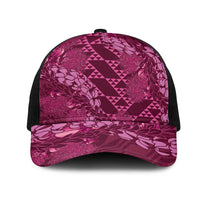 Pink Aloha Hawaii Mesh Trucker Cap Hawaiian Kakau Ohia Lehua Lei LT14 One Size Black Pink - Polynesian Pride