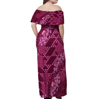 Pink Aloha Hawaii Off Shoulder Maxi Dress Hawaiian Kakau Ohia Lehua Lei - Polynesian Pride