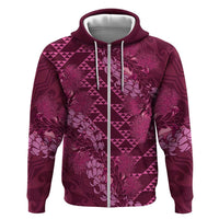 Pink Aloha Hawaii Zip Hoodie Hawaiian Kakau Ohia Lehua Lei - Polynesian Pride