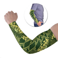 Green Aloha Hawaii Arm Sleeves Hawaiian Kakau Ohia Lehua Lei - Polynesian Pride