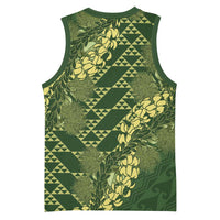 Green Aloha Hawaii Basketball Jersey Hawaiian Kakau Ohia Lehua Lei - Polynesian Pride