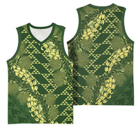 Green Aloha Hawaii Basketball Jersey Hawaiian Kakau Ohia Lehua Lei - Polynesian Pride